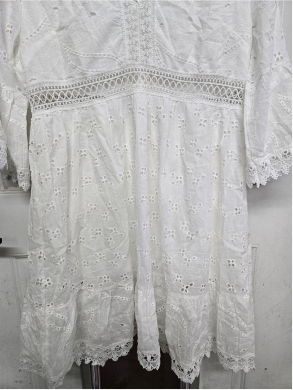 Women's Boho Dress White Eyelet Mini Dress XL - Picture 7 of 9